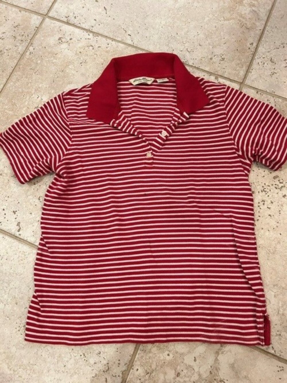 Edddie Bauer, Short sleeve, 100% cotton, XS, red and wehite stripes Polo Shirt